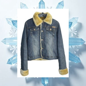 One Tuff Babe Thick Faux Fur Denim Reversible Coat Jacket Women ~XS/S